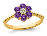 9/10 Carat (ctw) Natural Amethyst Flower Ring in 14K Yellow Gold
